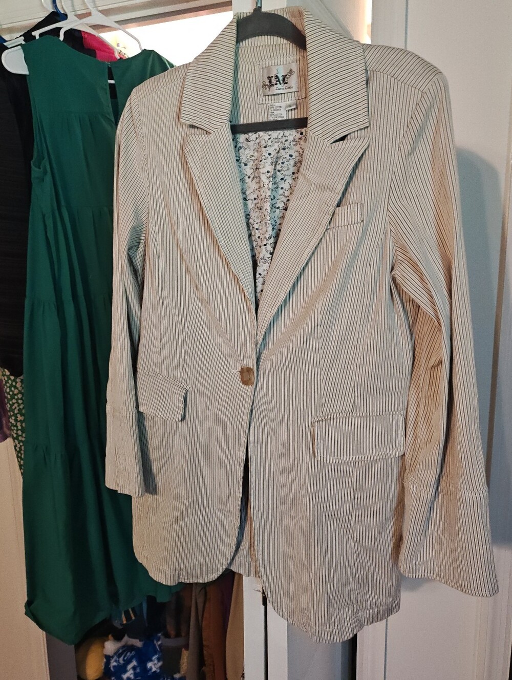 Live a Little Beige Striped Jacket with Floral Lining